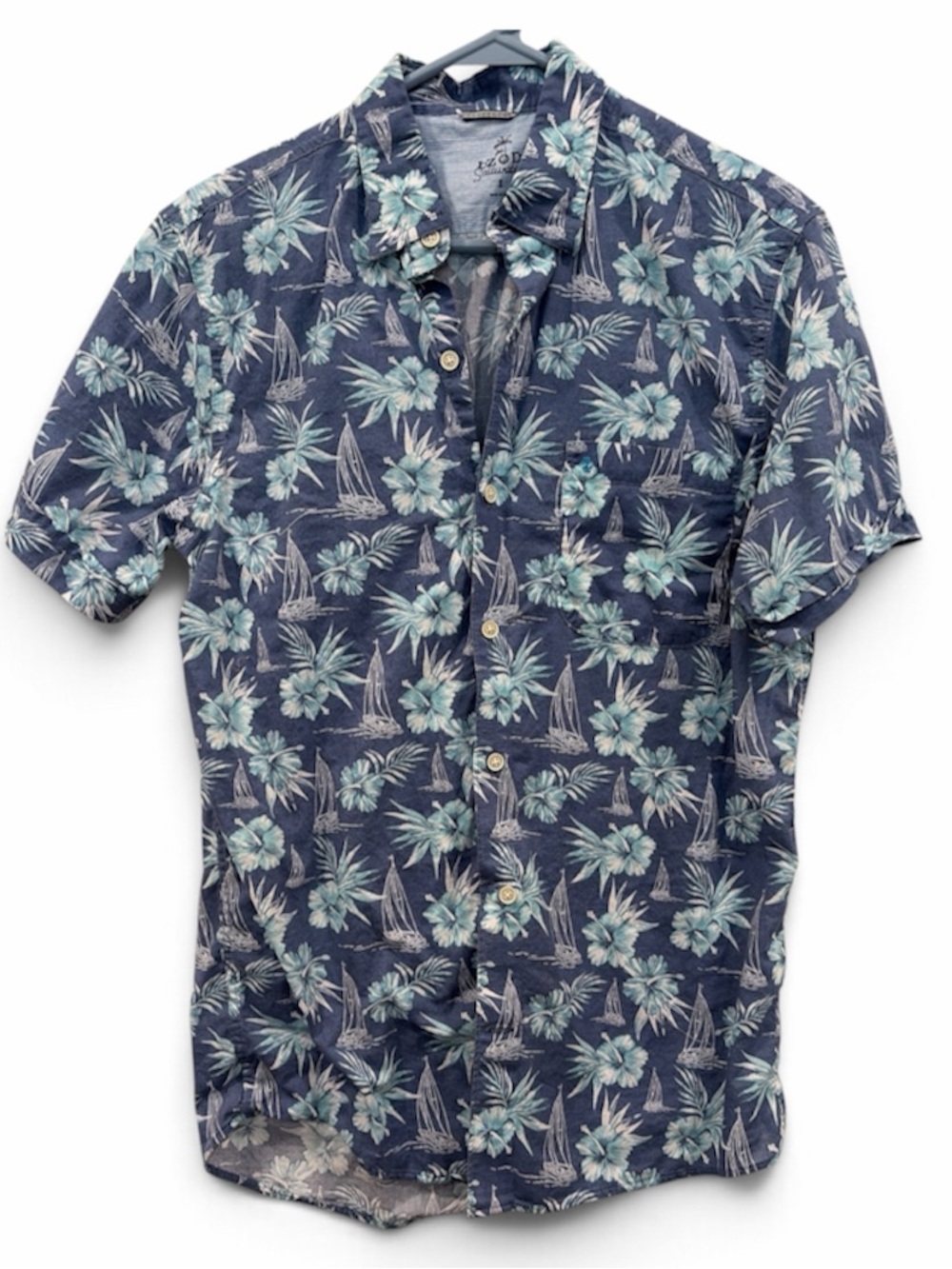 Izod Navy Blue Floral Short-Sleeve Button-Up Shirt